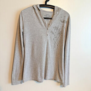 Faded Glory Womens Gray Long Sleeve Hooded Waffle Knit Henley Size Medium